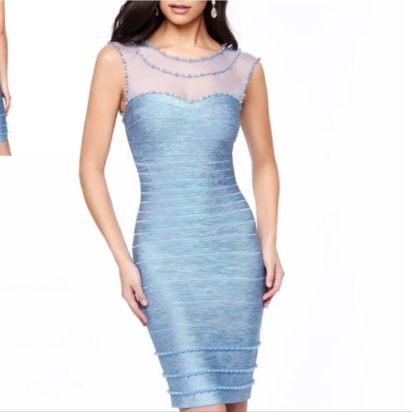 BRAND NEW VENUS SLEEVELESS SHIMMER SHEATH PEARL'S DESIGN DETAILS BODYCON DRESS - Picture 1 of 15